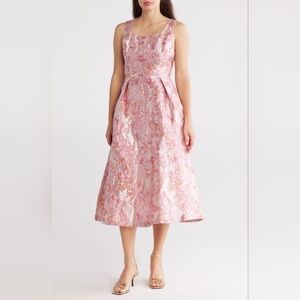 Donna Ricco Floral Jacquard Fit & Flare Cocktail Midi Dress NWT Womens 14